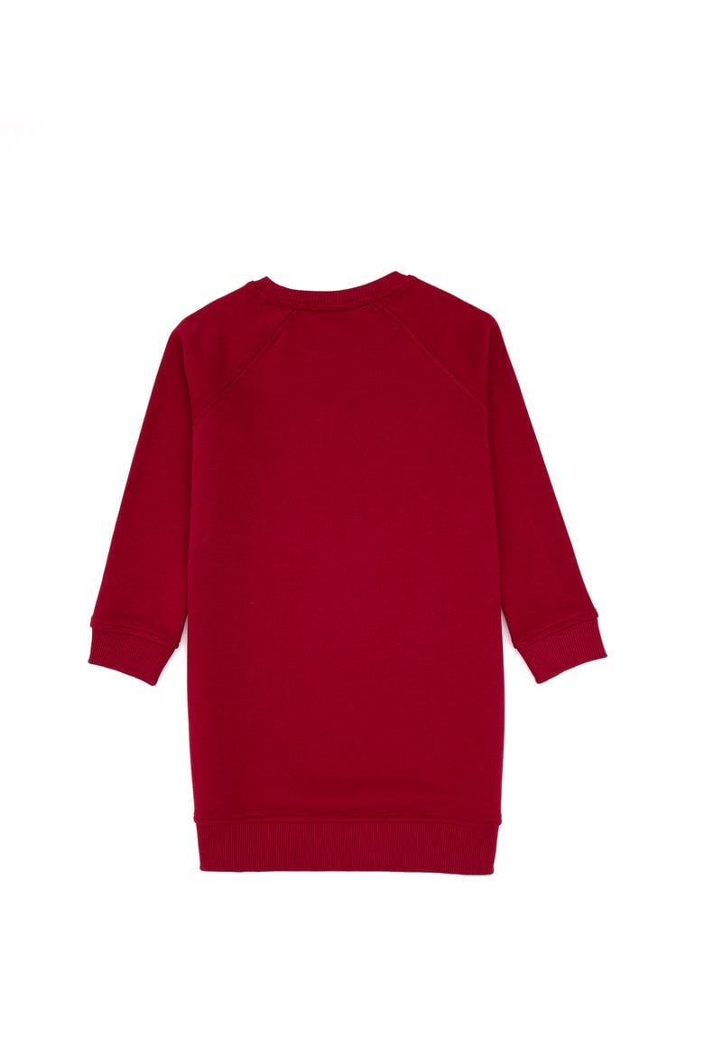 Kız Çocuk Koyu Frambuaz Payet Detaylı Bisiklet Yaka Sweat Örme Elbise - 50314313024