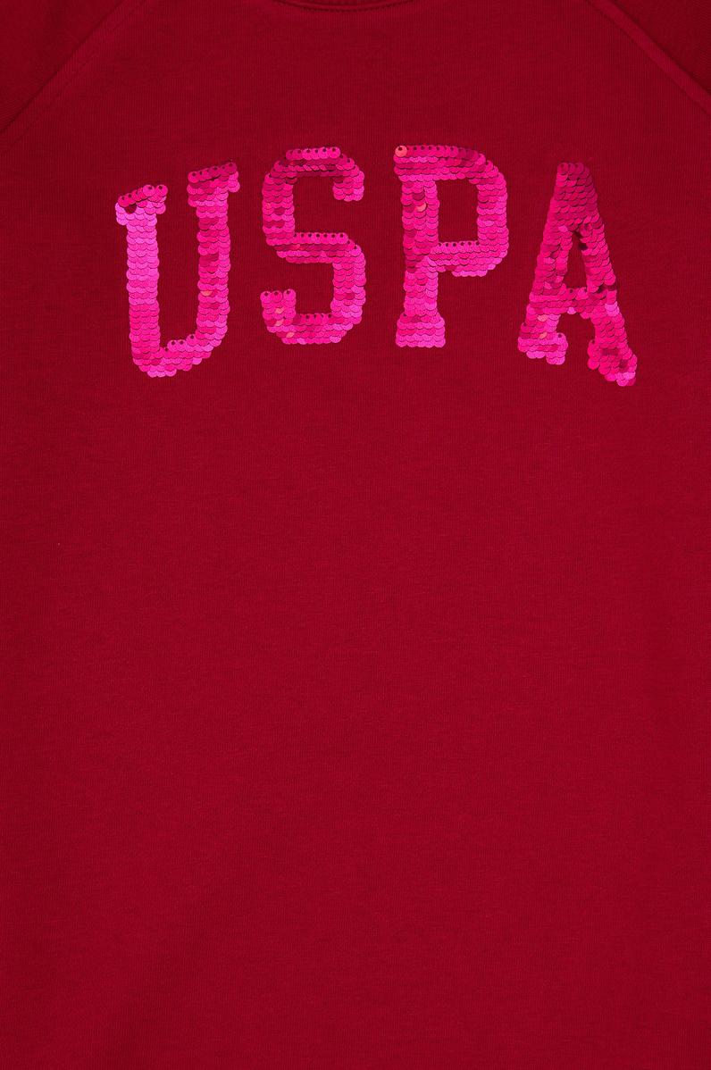 Kız Çocuk Koyu Frambuaz Payet Detaylı Bisiklet Yaka Sweat Örme Elbise