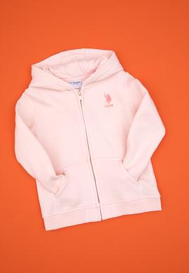 Kız Çocuk Açık Pembe Kapüşonlu Fermuarlı Şardonlu Basic Sweatshirt - 50316809031
