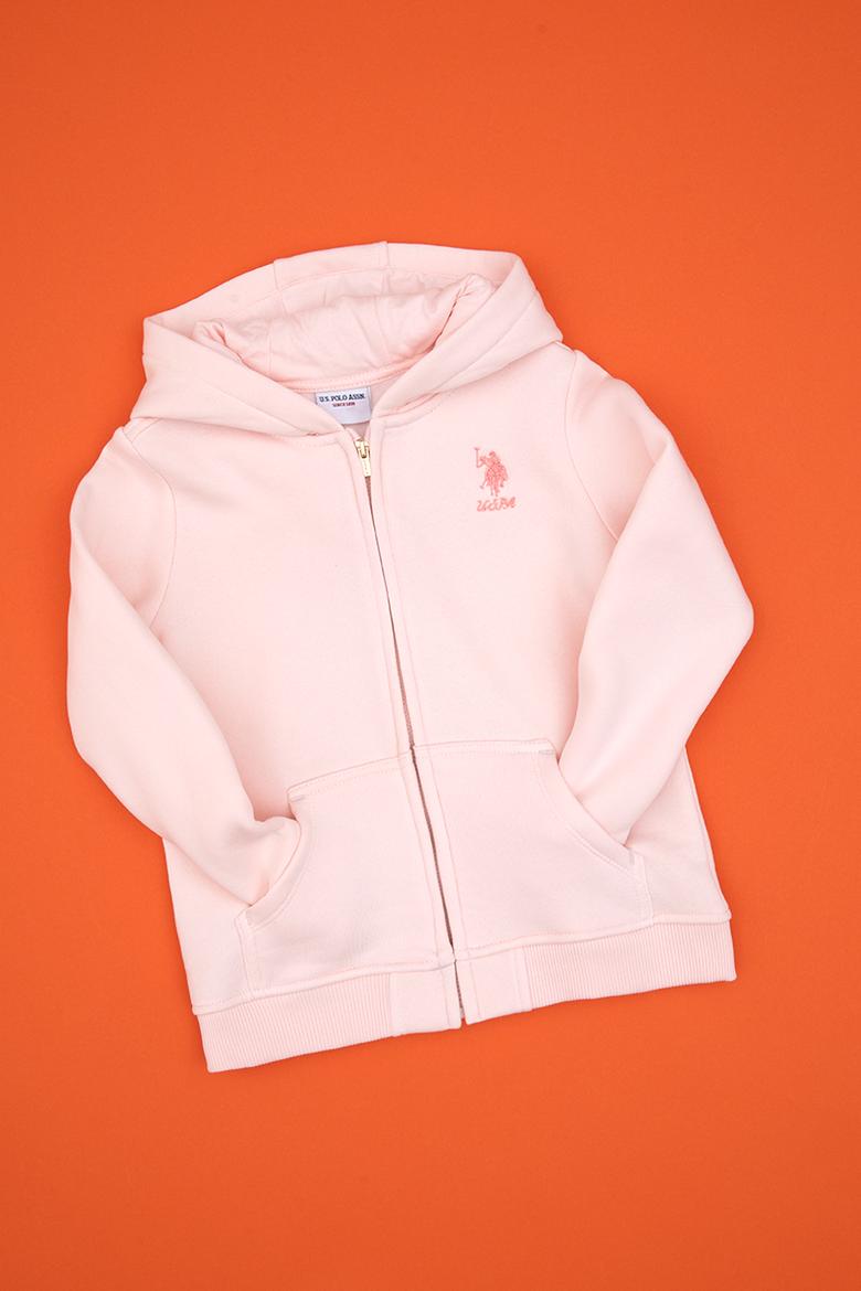 Kız Çocuk Açık Pembe Kapüşonlu Fermuarlı Şardonlu Basic Sweatshirt - 50316809031