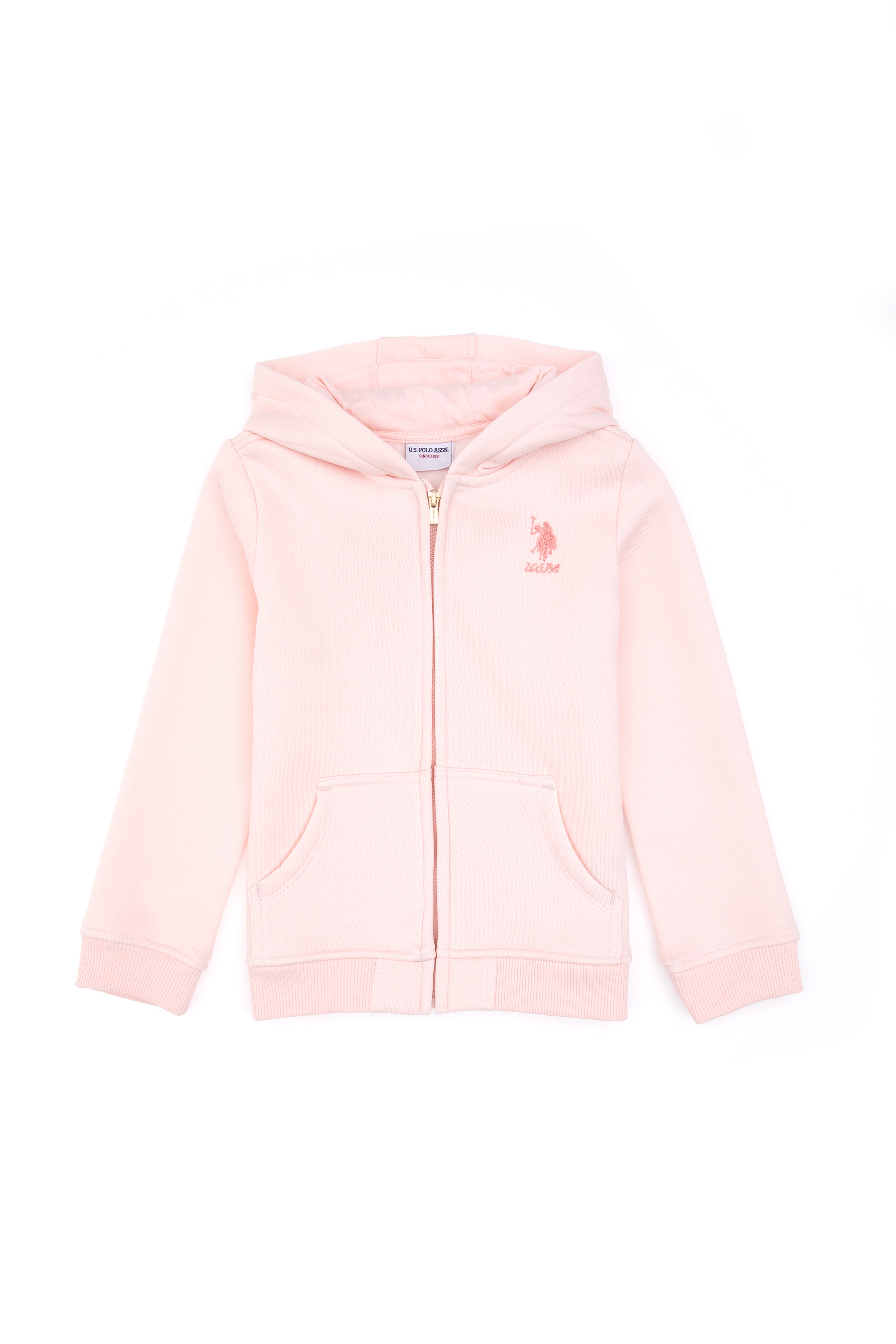 Kız Çocuk Açık Pembe Kapüşonlu Fermuarlı Şardonlu Basic Sweatshirt - Image 4