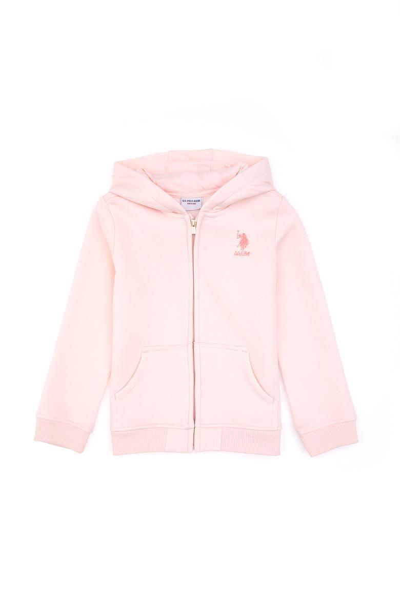 Kız Çocuk Açık Pembe Kapüşonlu Fermuarlı Şardonlu Basic Sweatshirt - 50316809031