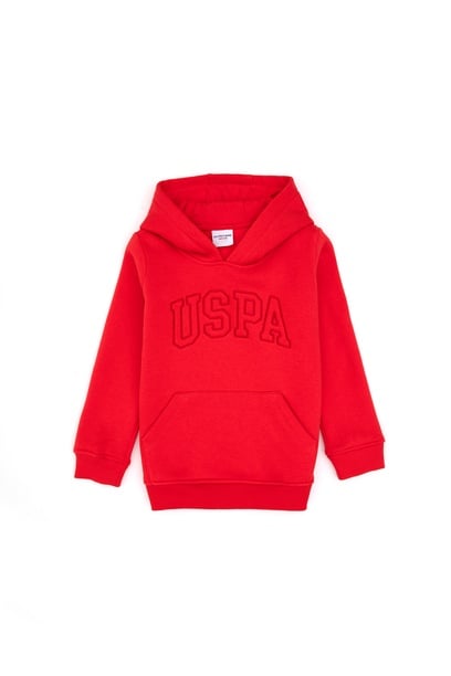 Kız Çocuk Kırmızı Kapüşonlu Şardonlu Basic Sweatshirt