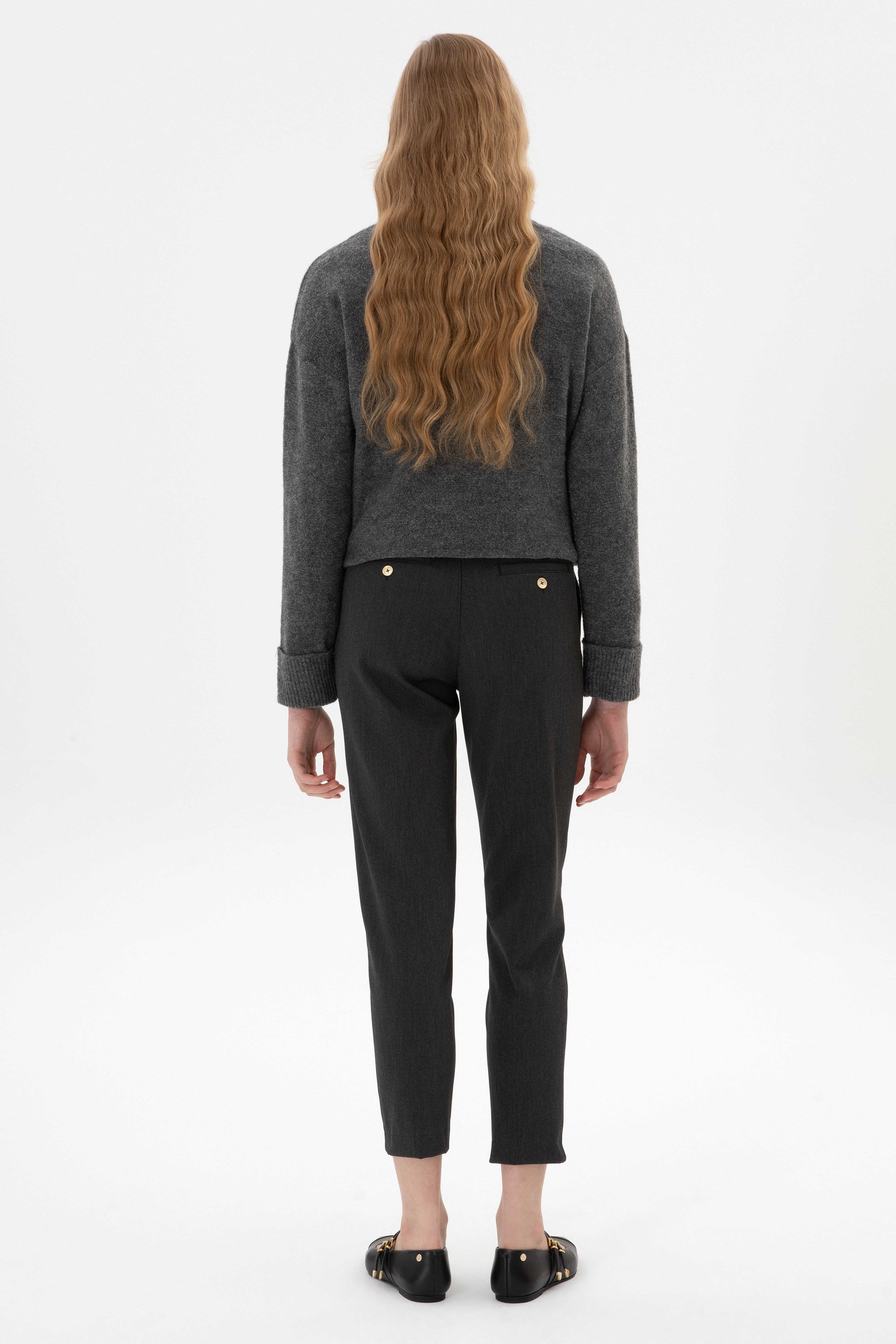 Kadın Gri Carrot High Waist Fit Kanvas Pantolon - Image 4
