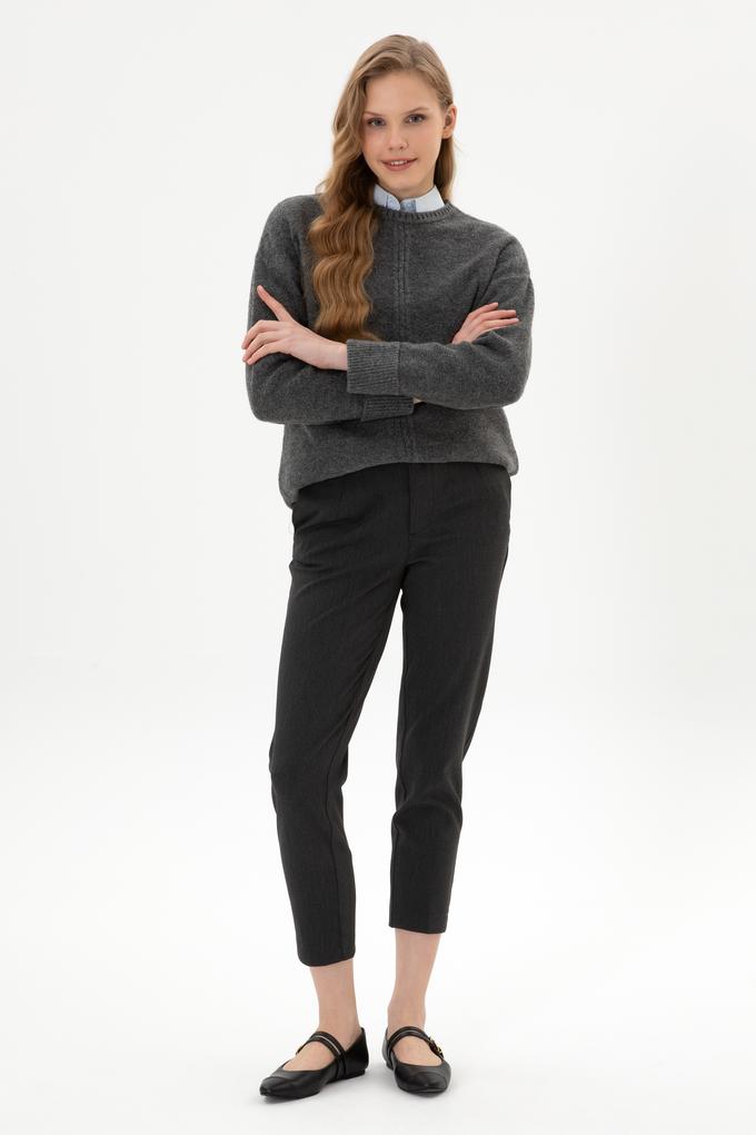 Kadın Gri Carrot High Waist Fit Kanvas Pantolon