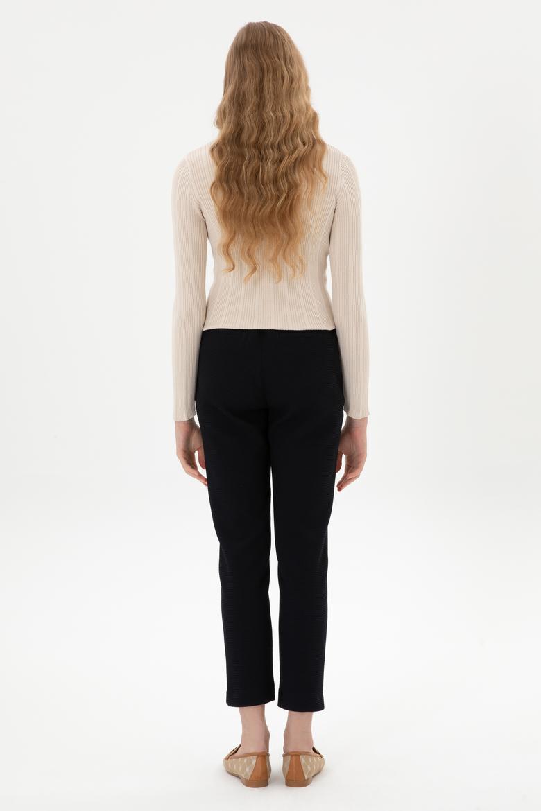 Kadın Lacivert Carrot High Waist Fit Kanvas Pantolon - 50316902006