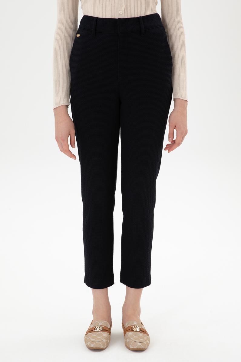 Kadın Lacivert Carrot High Waist Fit Kanvas Pantolon