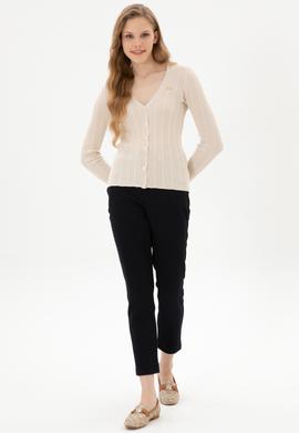 Kadın Lacivert Carrot High Waist Fit Kanvas Pantolon - 50316902006