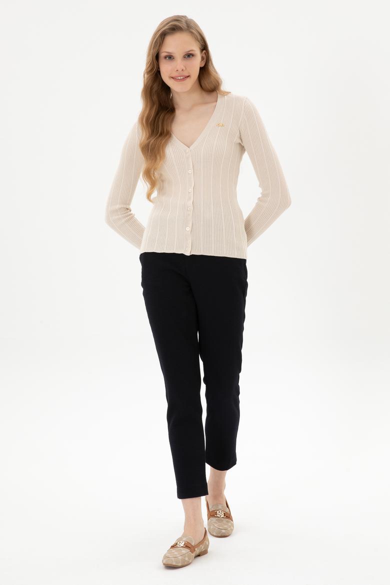 Kadın Lacivert Carrot High Waist Fit Kanvas Pantolon - 50316902006