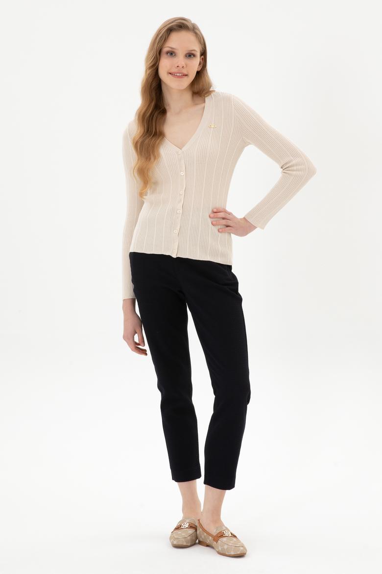 Kadın Lacivert Carrot High Waist Fit Kanvas Pantolon