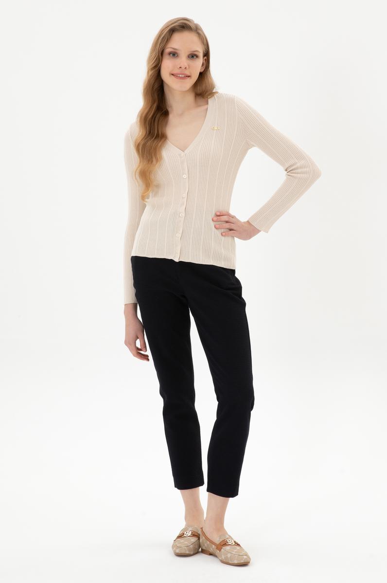 Kadın Lacivert Carrot High Waist Fit Kanvas Pantolon