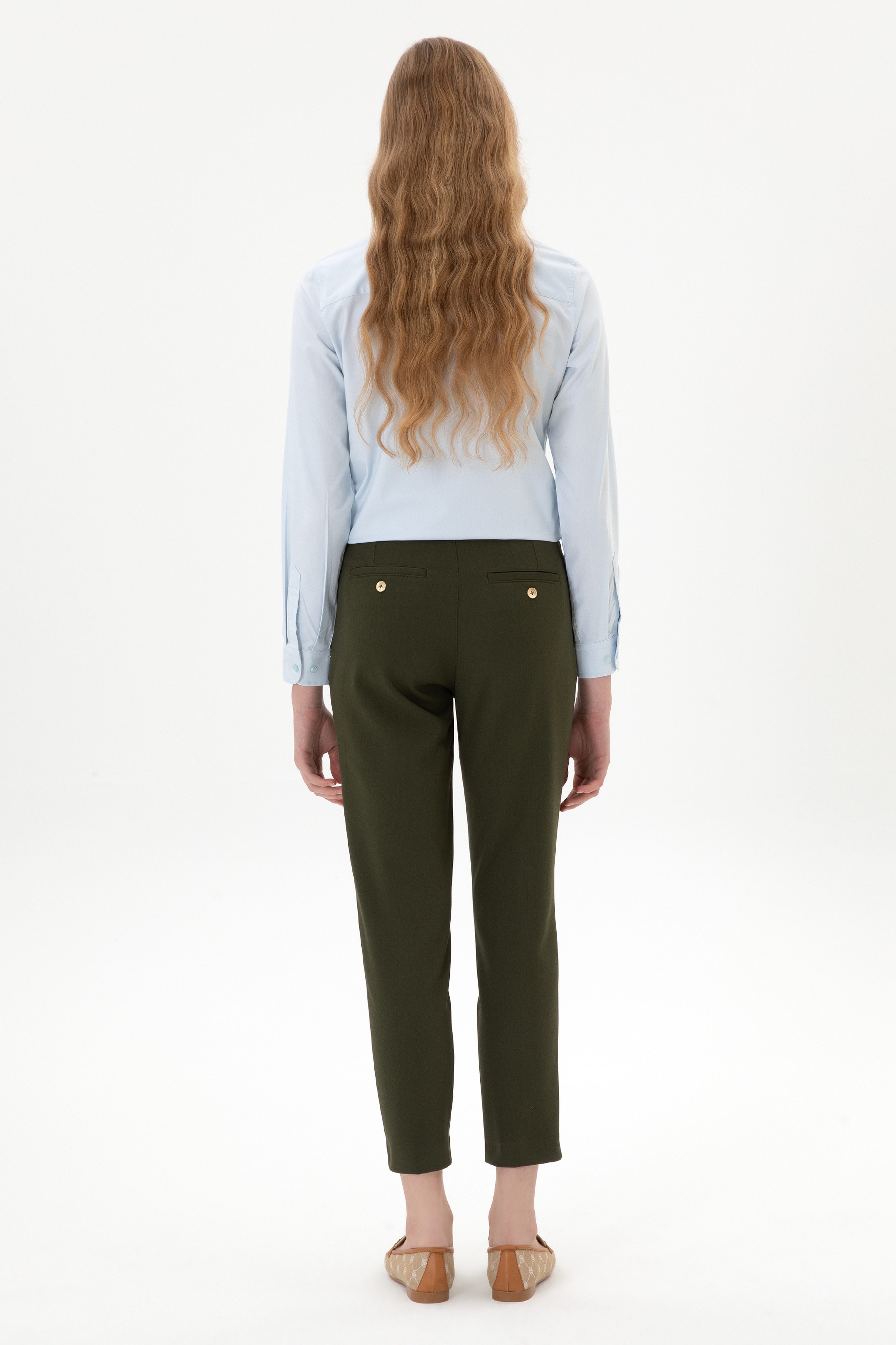 Kadın Haki Carrot High Waist Fit Kanvas Pantolon