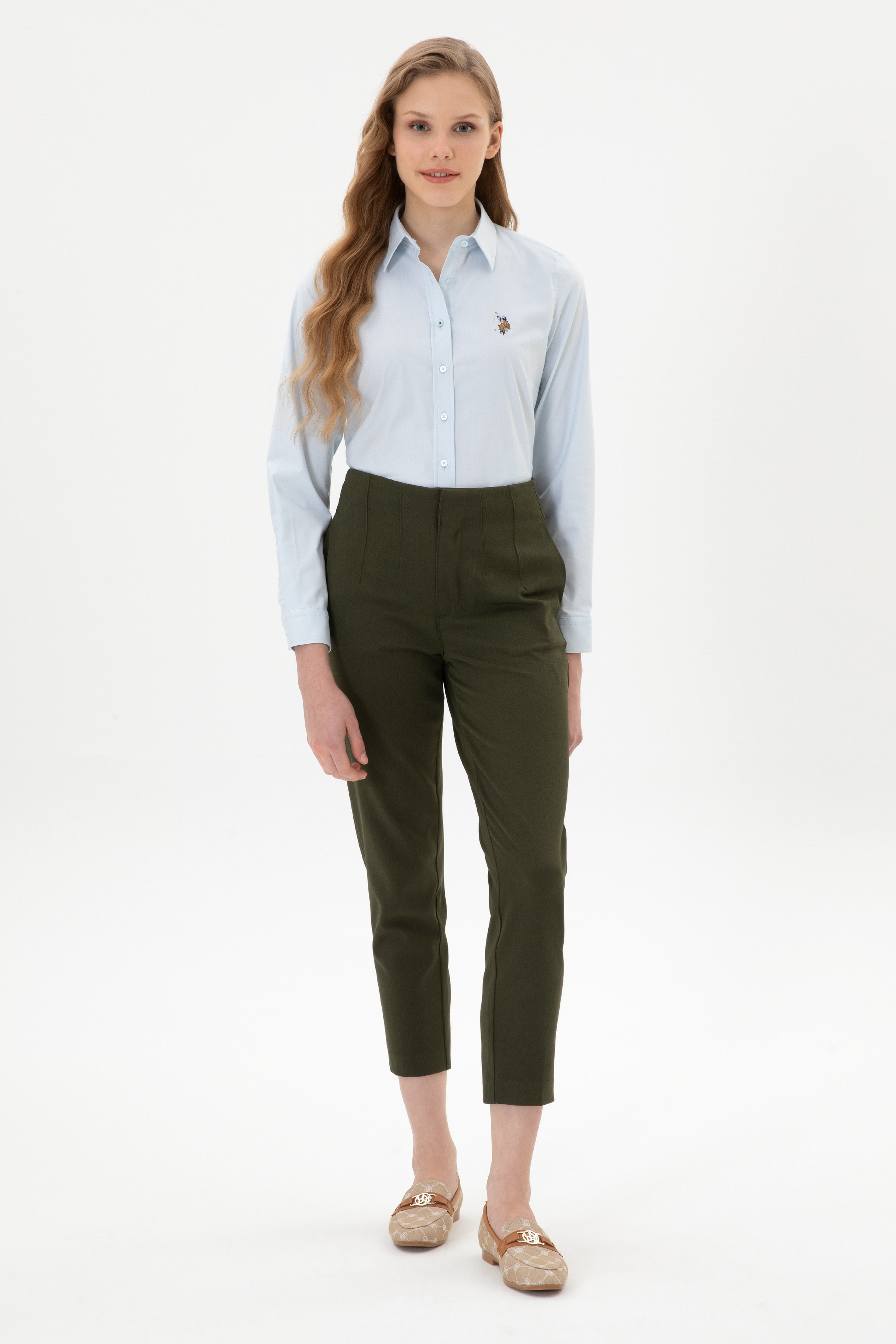 Kadın Haki Carrot High Waist Fit Kanvas Pantolon - Image 1