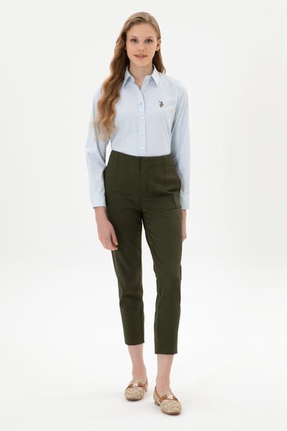Kadın Haki Carrot High Waist Fit Kanvas Pantolon