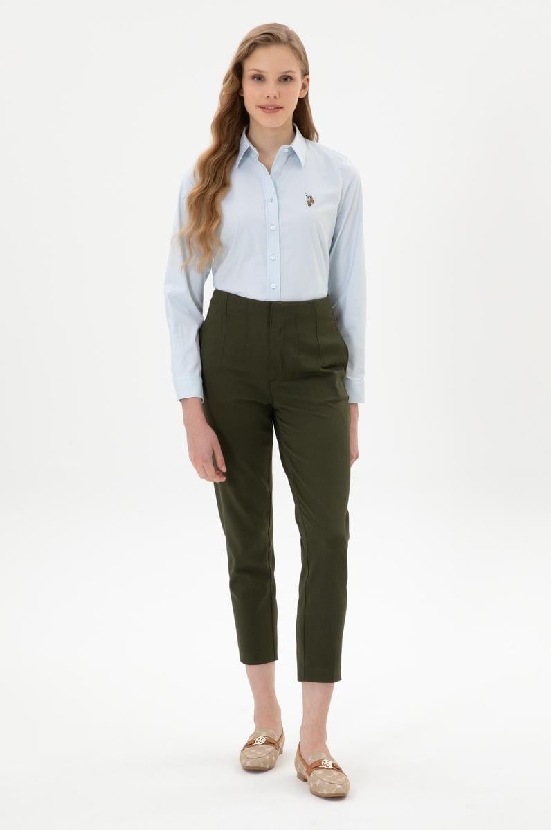 Kadın Haki Carrot High Waist Fit Kanvas Pantolon