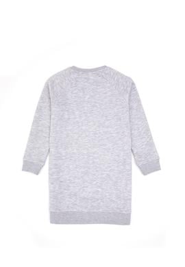 Kız Çocuk Açık Gri Melanj Payet Detaylı Bisiklet Yaka Sweat Örme Elbise - 50314313058