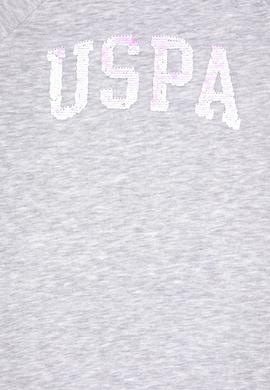 Kız Çocuk Açık Gri Melanj Payet Detaylı Bisiklet Yaka Sweat Örme Elbise - 50314313058