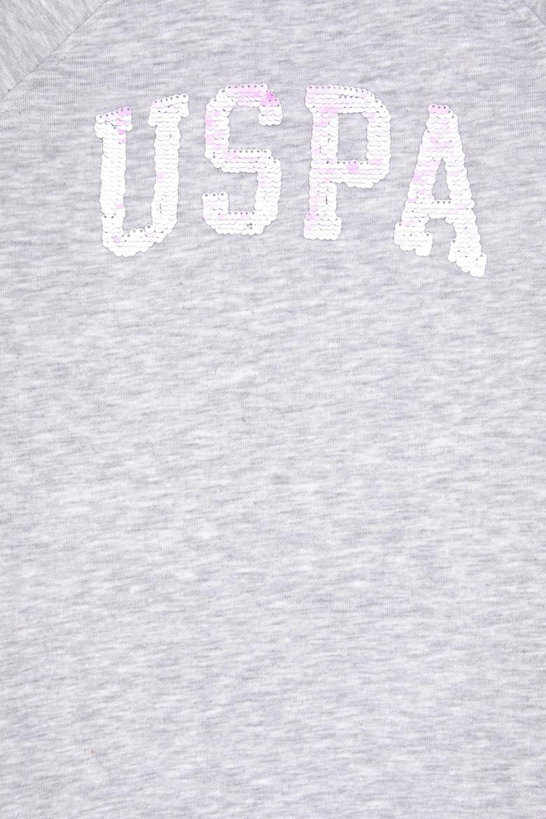 Kız Çocuk Açık Gri Melanj Payet Detaylı Bisiklet Yaka Sweat Örme Elbise - 50314313058