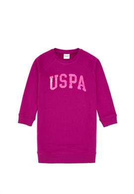 Kız Çocuk Fuşya Payet Detaylı Bisiklet Yaka Sweat Örme Elbise - 50314313007