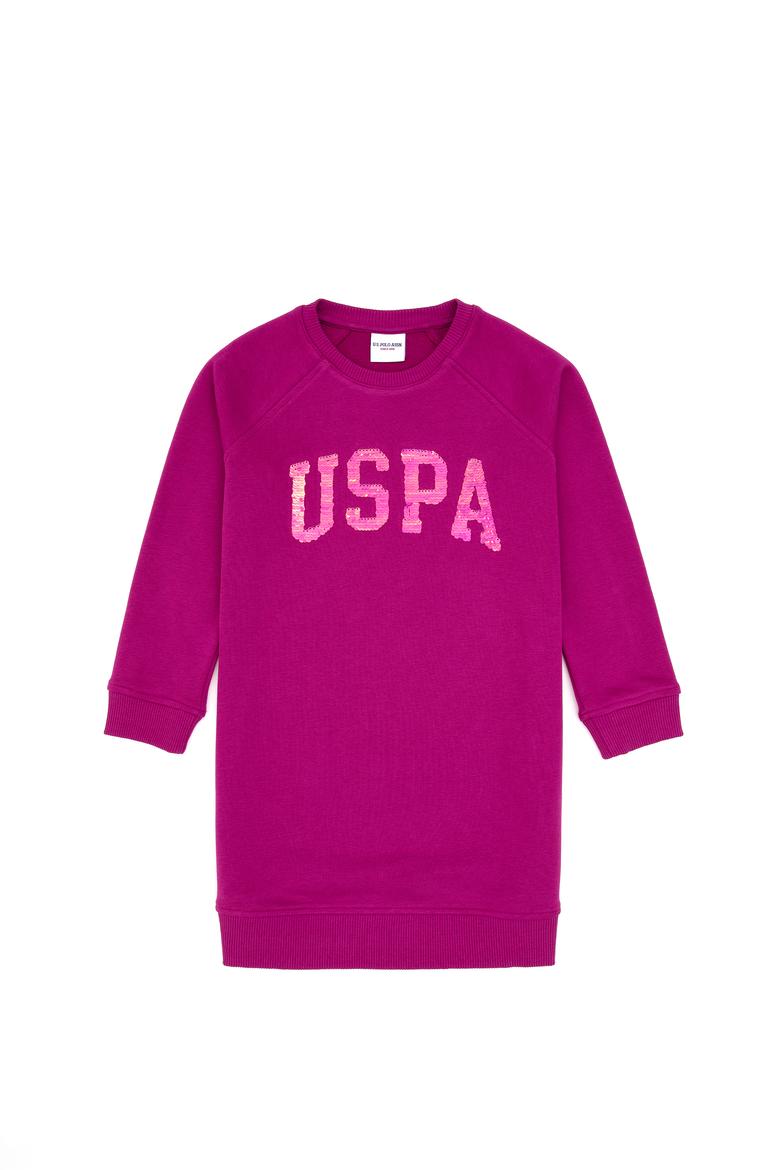 Kız Çocuk Fuşya Payet Detaylı Bisiklet Yaka Sweat Örme Elbise - 50314313007