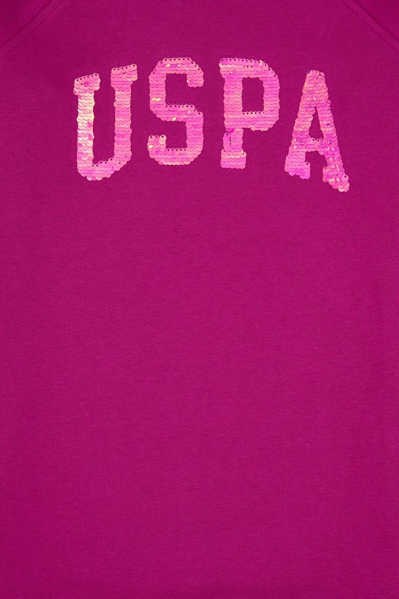 Kız Çocuk Fuşya Payet Detaylı Bisiklet Yaka Sweat Örme Elbise - 50314313007