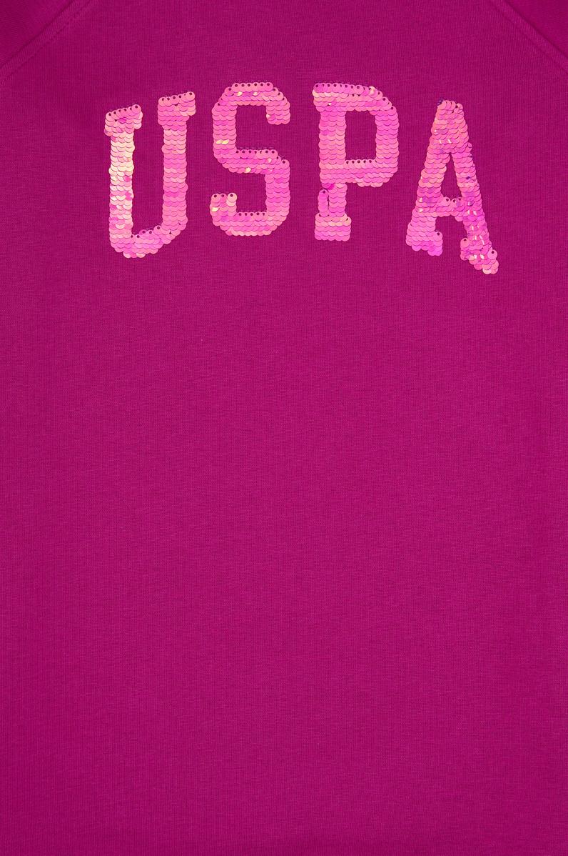 Kız Çocuk Fuşya Payet Detaylı Bisiklet Yaka Sweat Örme Elbise