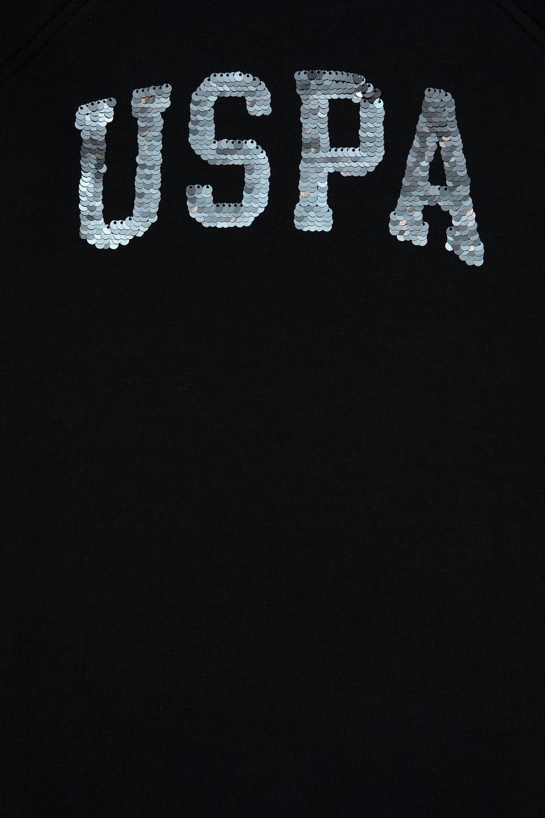 Kız Çocuk Siyah Payet Detaylı Bisiklet Yaka Sweat Örme Elbise - 50314313049