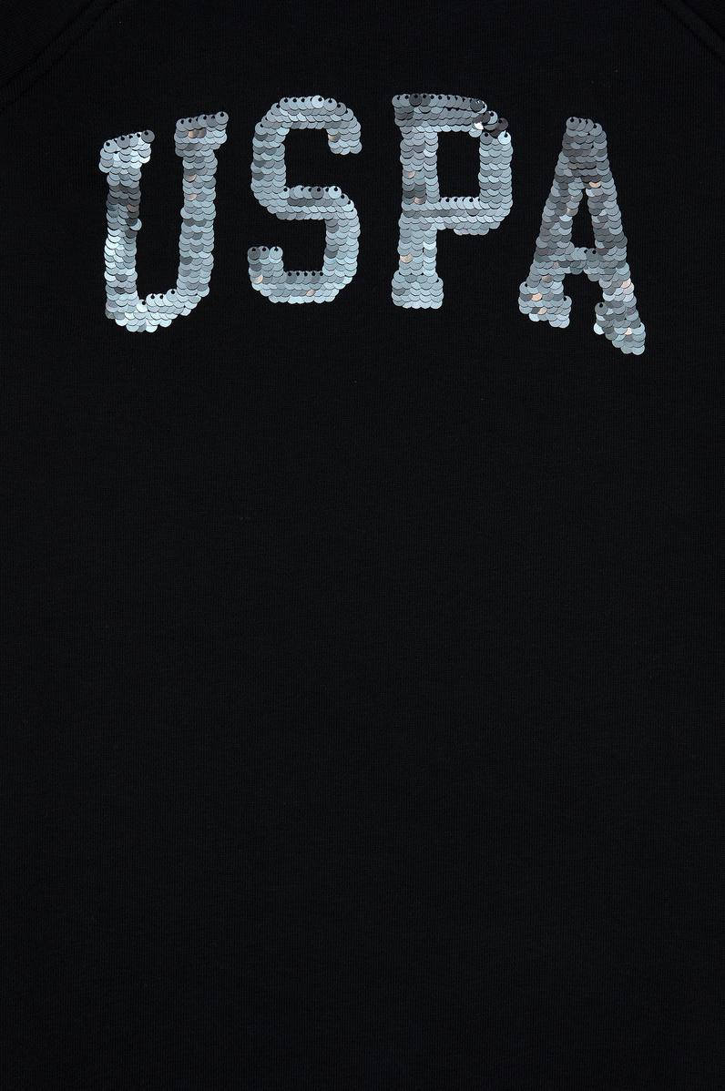 Kız Çocuk Siyah Payet Detaylı Bisiklet Yaka Sweat Örme Elbise