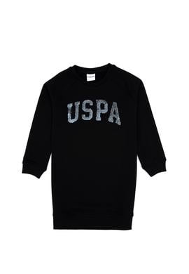 Kız Çocuk Siyah Payet Detaylı Bisiklet Yaka Sweat Örme Elbise - 50314313049