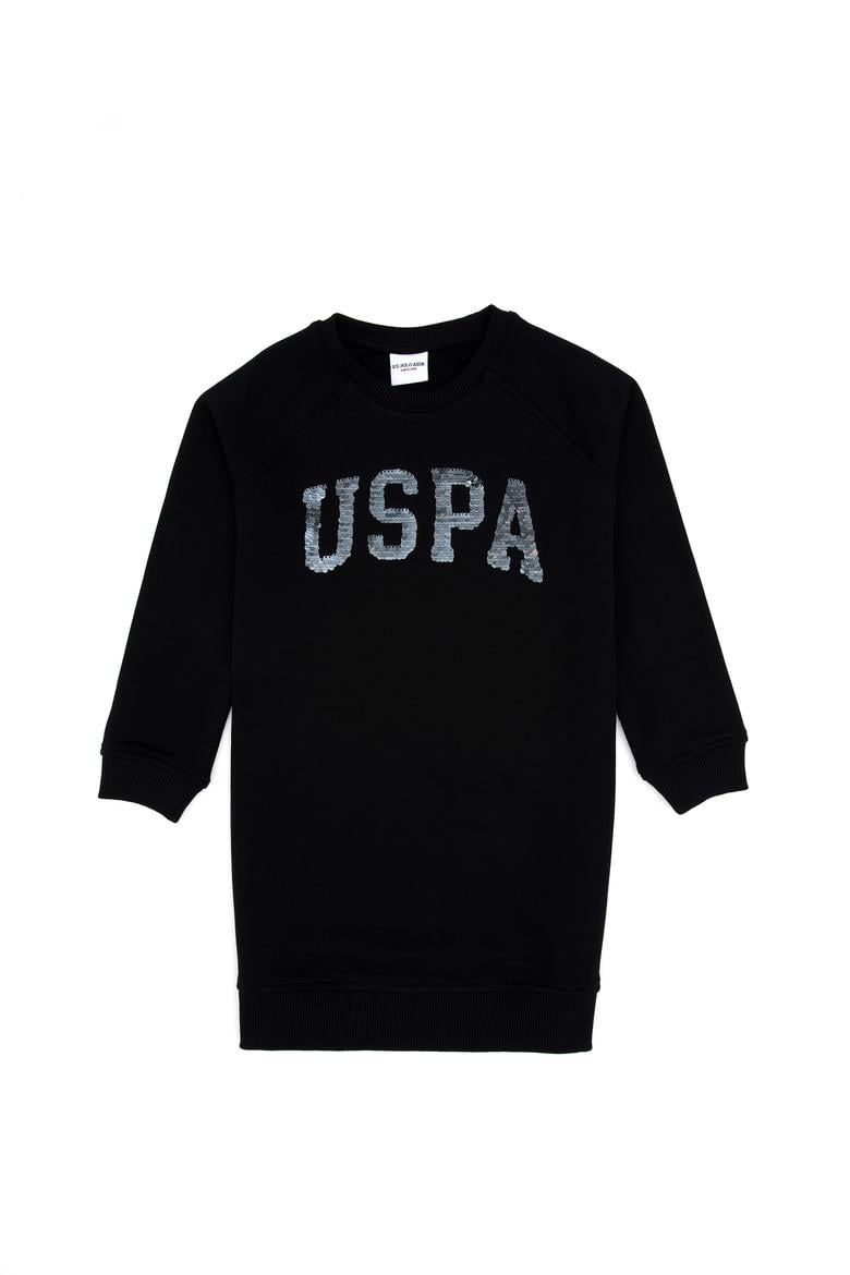 Kız Çocuk Siyah Payet Detaylı Bisiklet Yaka Sweat Örme Elbise - 50314313049