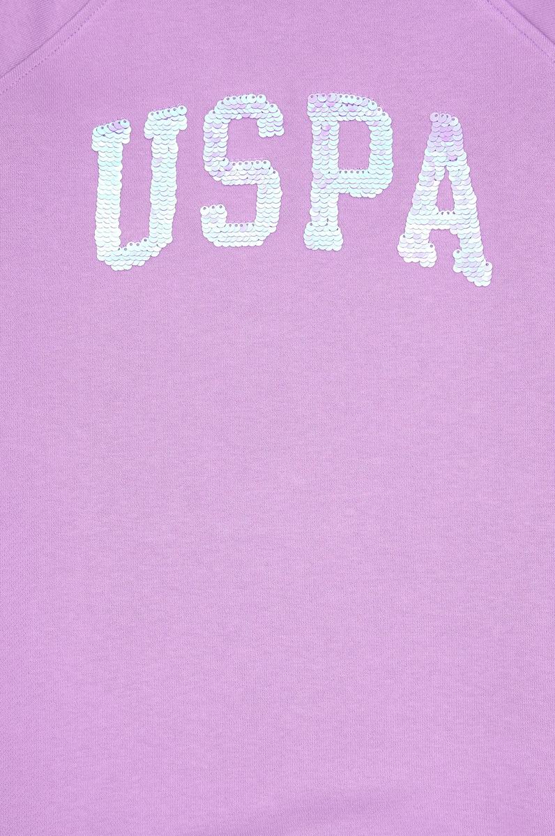 Kız Çocuk Lila Payet Detaylı Bisiklet Yaka Sweat Örme Elbise