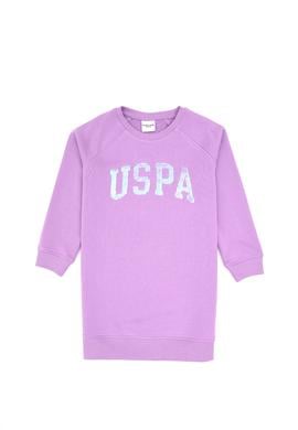 Kız Çocuk Lila Payet Detaylı Bisiklet Yaka Sweat Örme Elbise - 50314313034