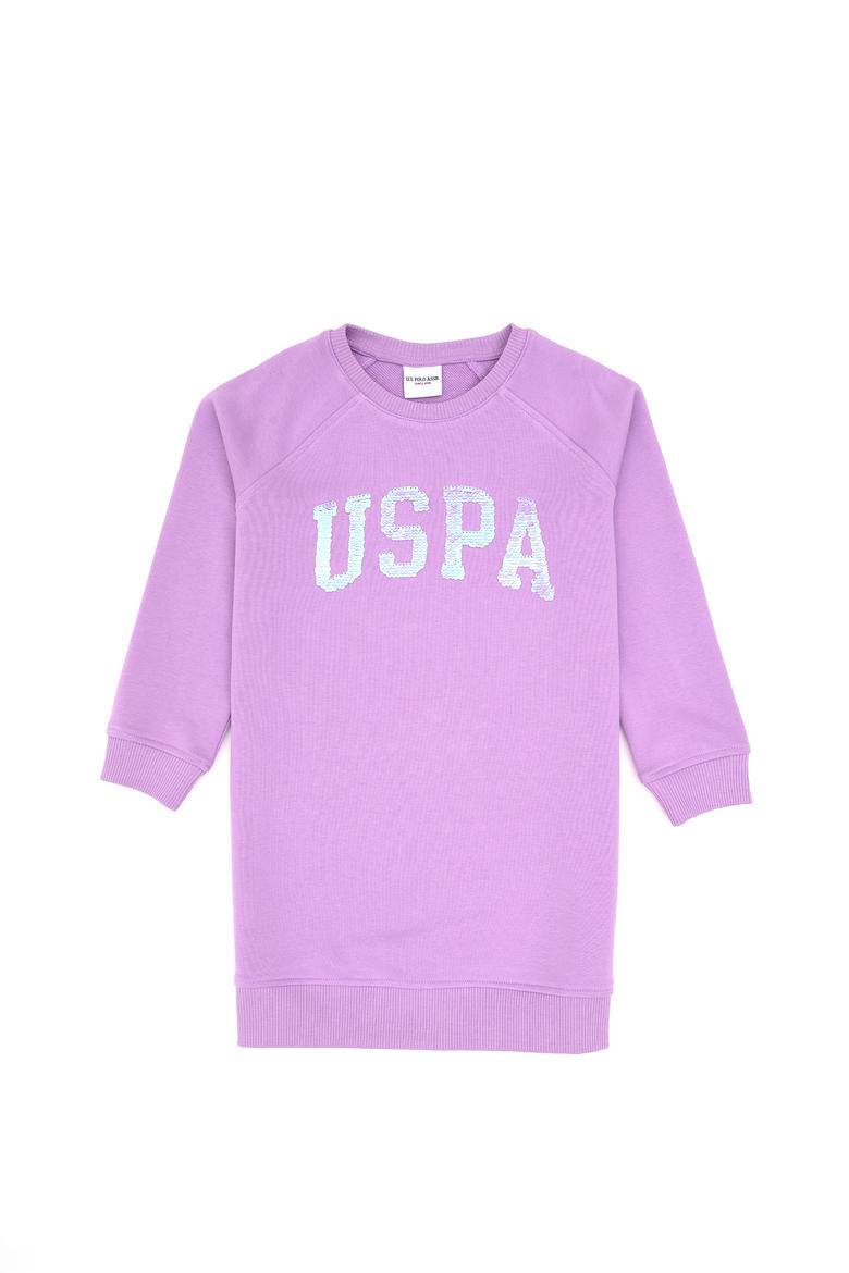 Kız Çocuk Lila Payet Detaylı Bisiklet Yaka Sweat Örme Elbise - 50314313034