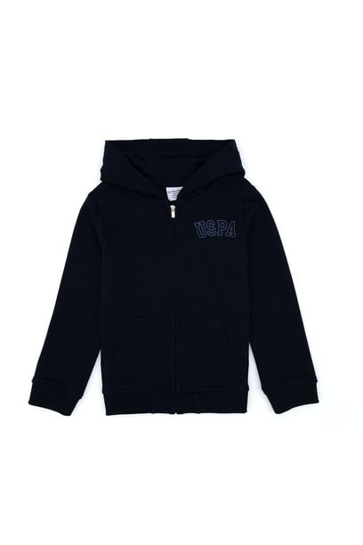 Kız Çocuk Lacivert Kapüşonlu Fermuarlı Basic Sweatshirt