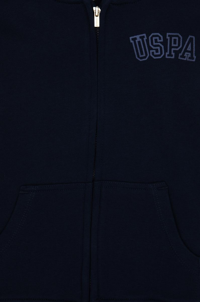 Kız Çocuk Lacivert Kapüşonlu Fermuarlı Basic Sweatshirt