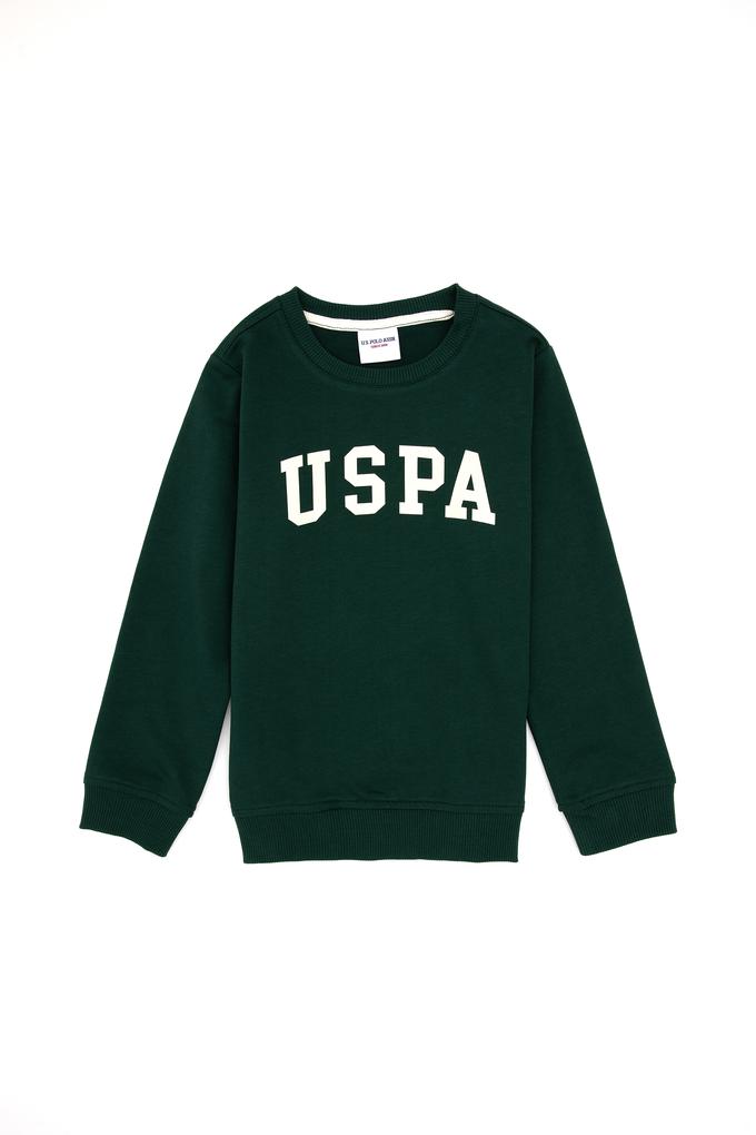 Erkek Çocuk Koyu Yeşil Bisiklet Yaka Basic Sweatshirt