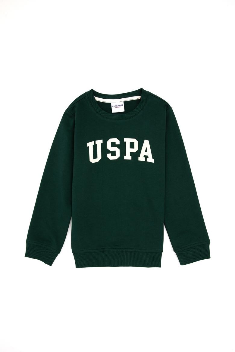 Erkek Çocuk Koyu Yeşil Bisiklet Yaka Basic Sweatshirt