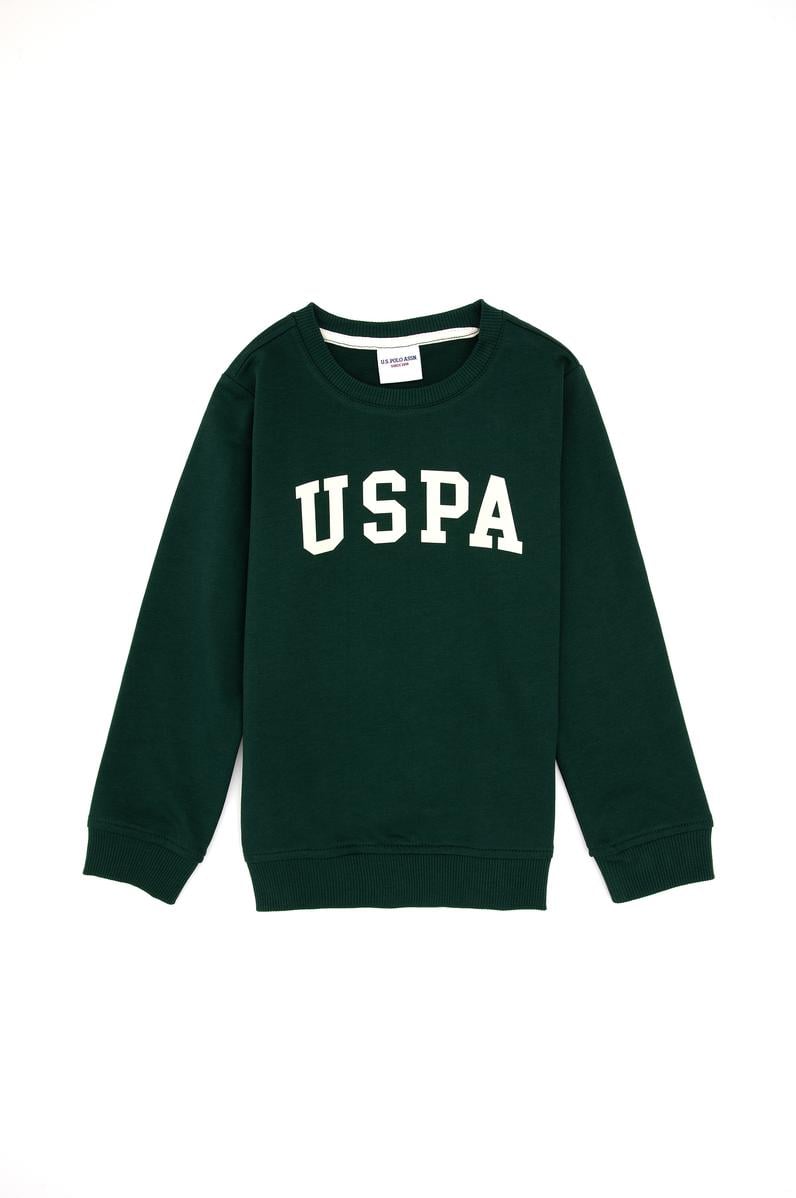 Erkek Çocuk Koyu Yeşil Bisiklet Yaka Basic Sweatshirt