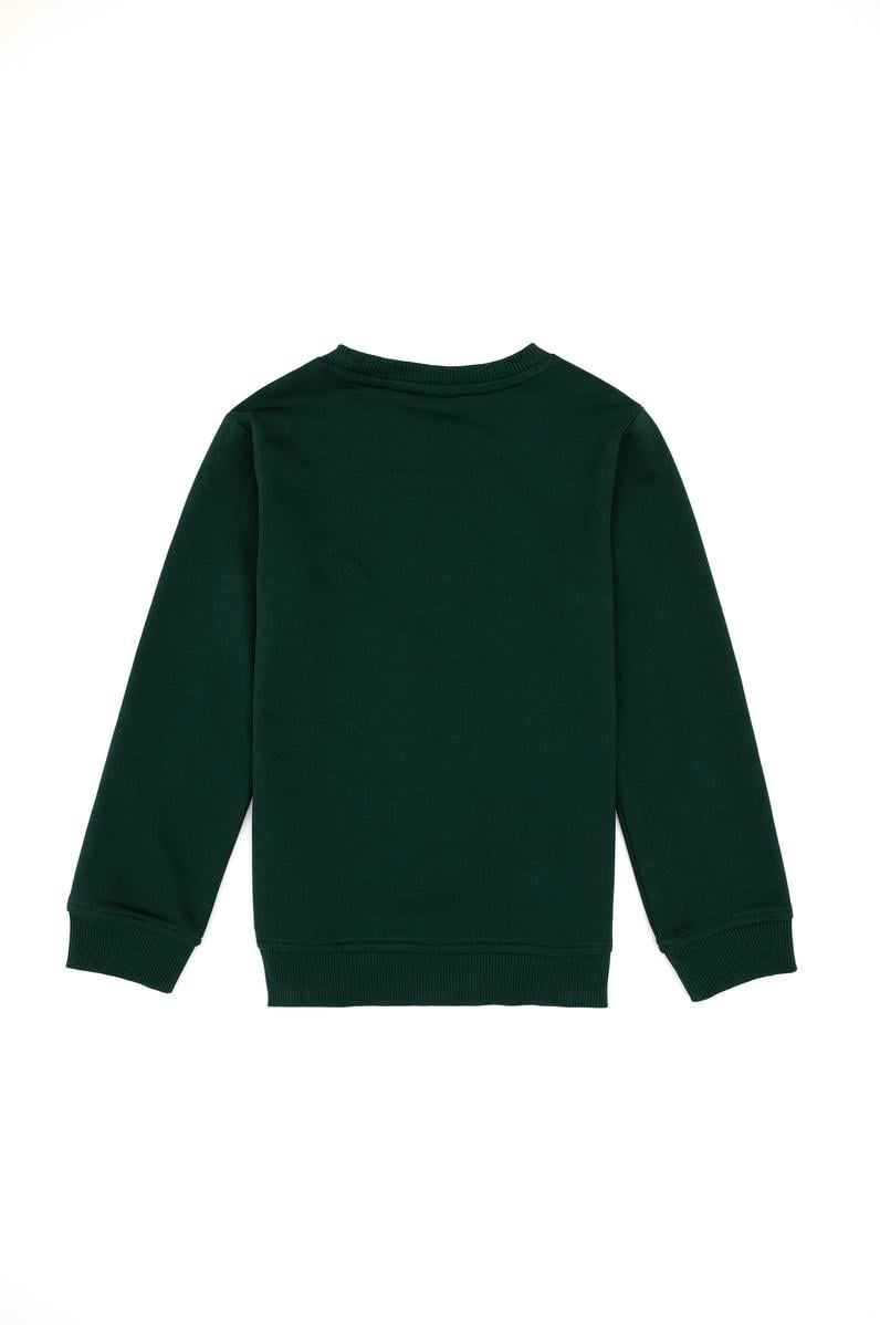 Erkek Çocuk Koyu Yeşil Bisiklet Yaka Basic Sweatshirt