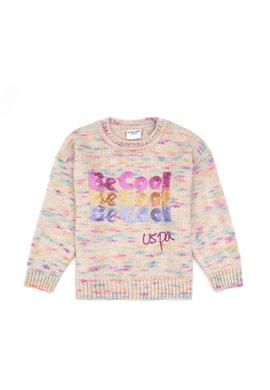 Kız Çocuk Neon Pembe Payet İşlemeli Bisiklet Yaka Kazak - 50314362001