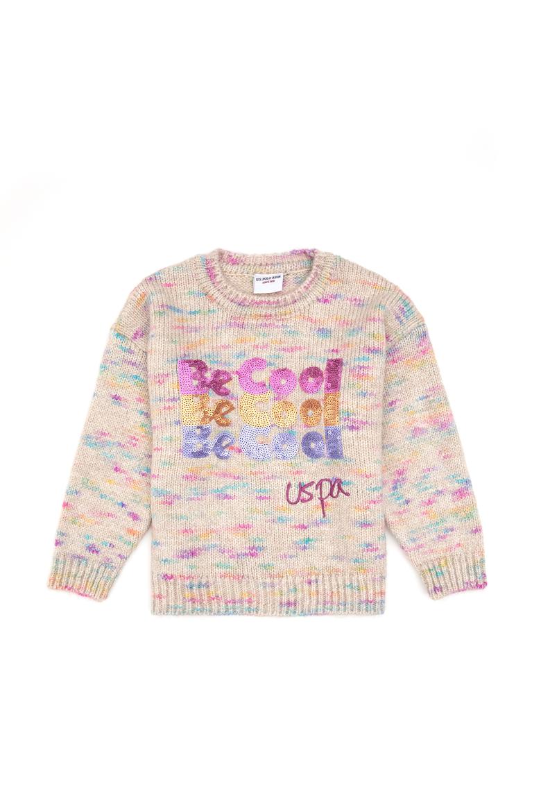 Kız Çocuk Neon Pembe Payet İşlemeli Bisiklet Yaka Kazak - 50314362001