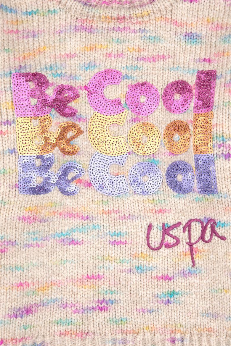 Kız Çocuk Neon Pembe Payet İşlemeli Bisiklet Yaka Kazak - 50314362001