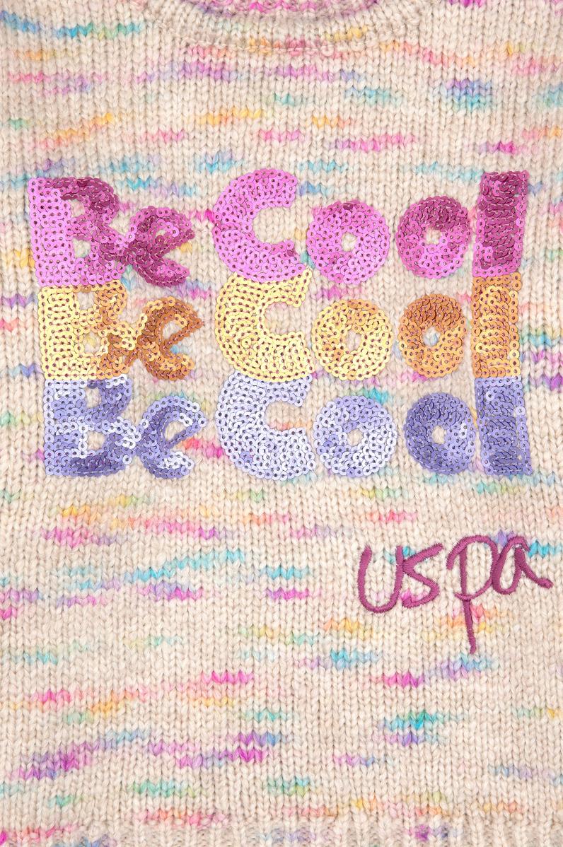 Kız Çocuk Neon Pembe Payet İşlemeli Bisiklet Yaka Kazak