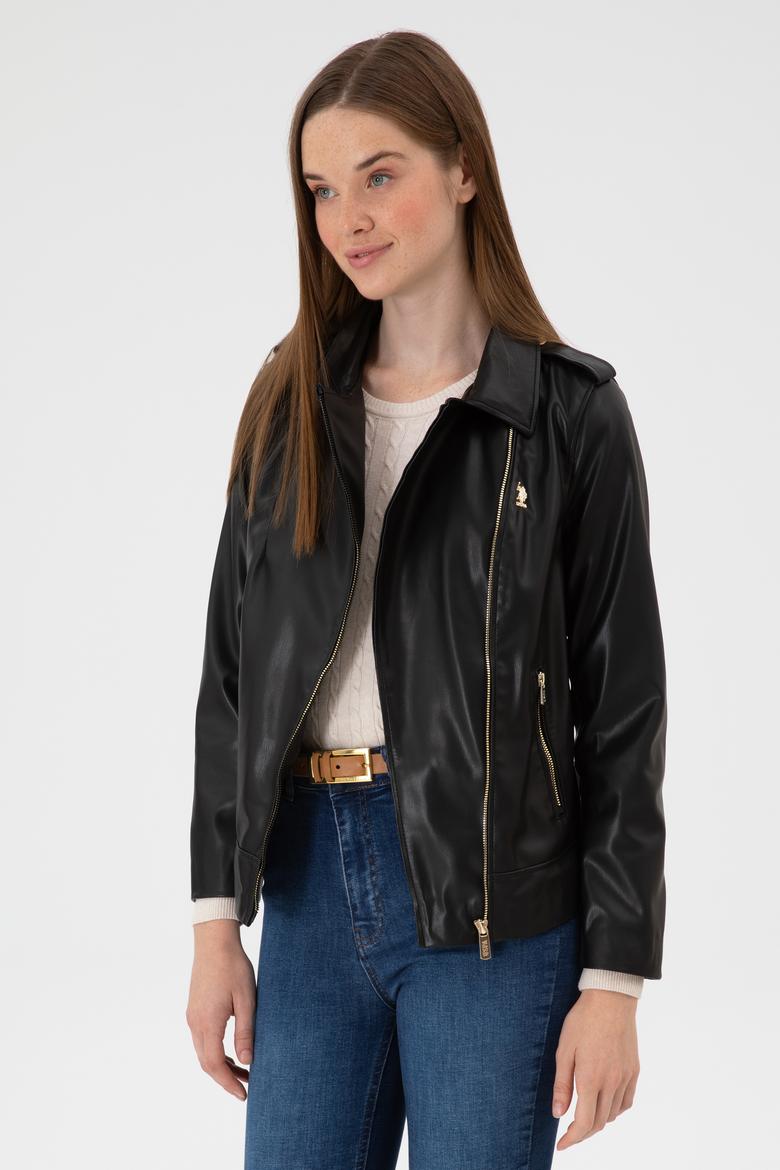 Kadın Siyah Suni Deri Ceket