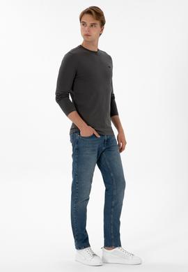 Erkek Slim Fit Bisiklet Yaka Grı Süprem Basic Sweatshirt - 50313744033