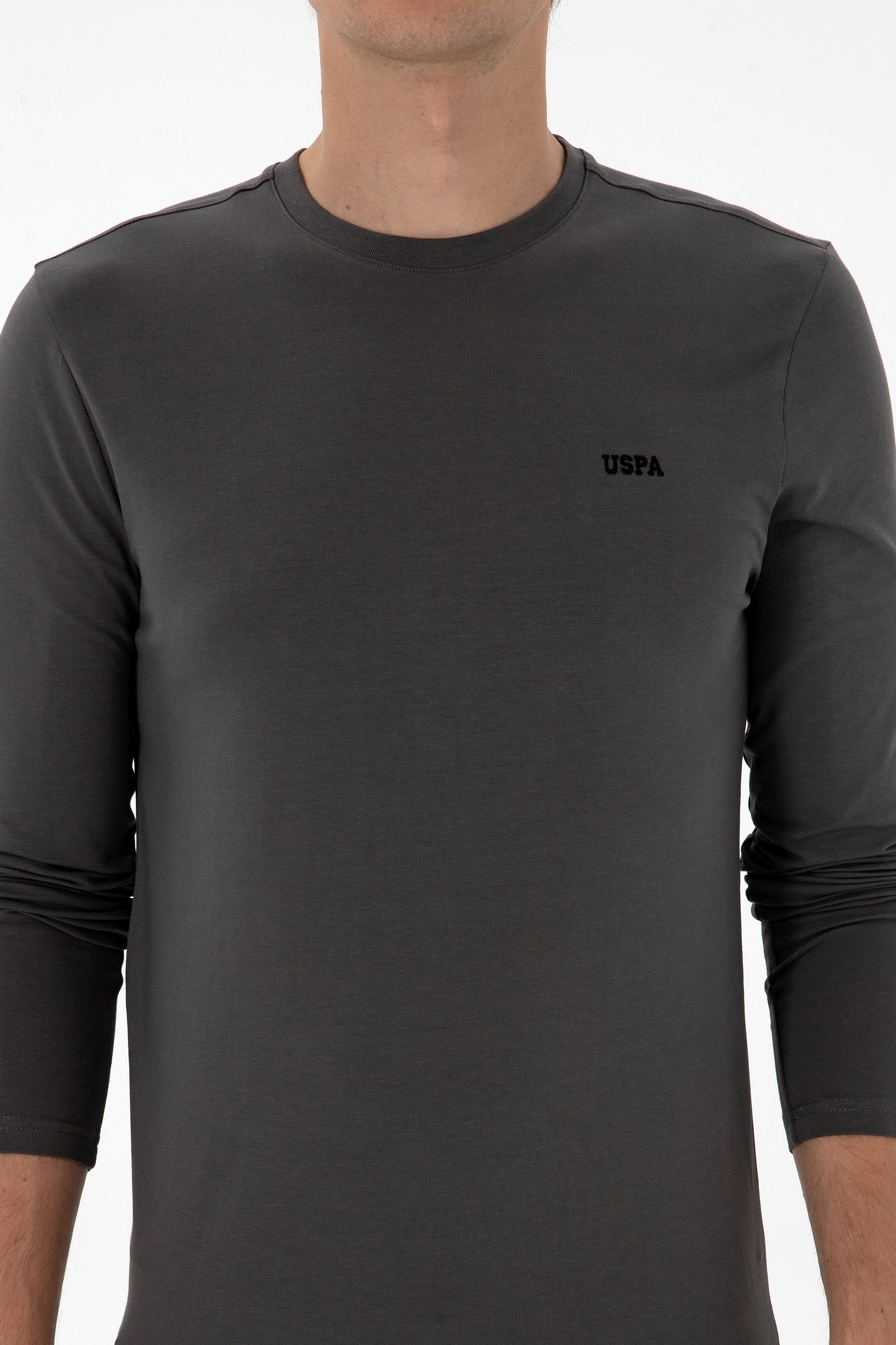 Erkek Slim Fit Bisiklet Yaka Grı Süprem Basic Sweatshirt