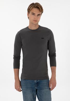 Erkek Slim Fit Bisiklet Yaka Grı Süprem Basic Sweatshirt - 50313744033