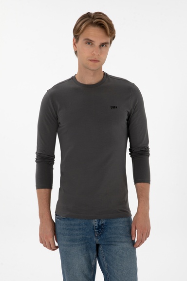 Erkek Gri Bisiklet Yaka Slim Fit Süprem Basic Sweatshirt