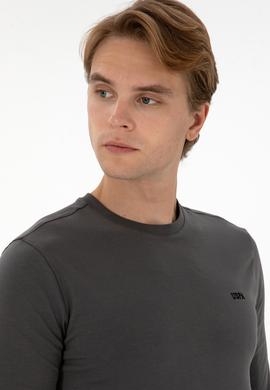 Erkek Slim Fit Bisiklet Yaka Grı Süprem Basic Sweatshirt - 50313744033