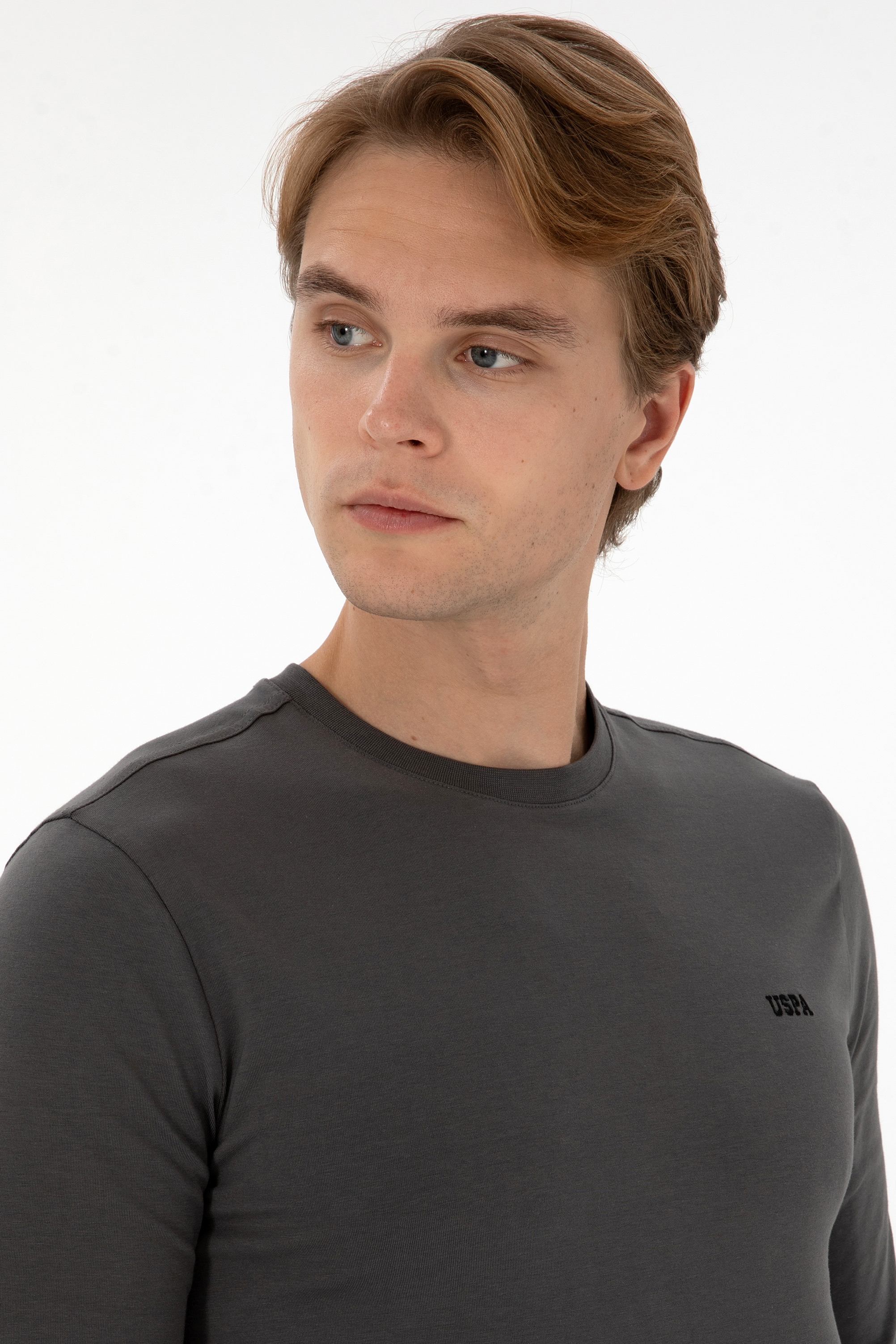 Erkek Slim Fit Bisiklet Yaka Grı Süprem Basic Sweatshirt - Image 2